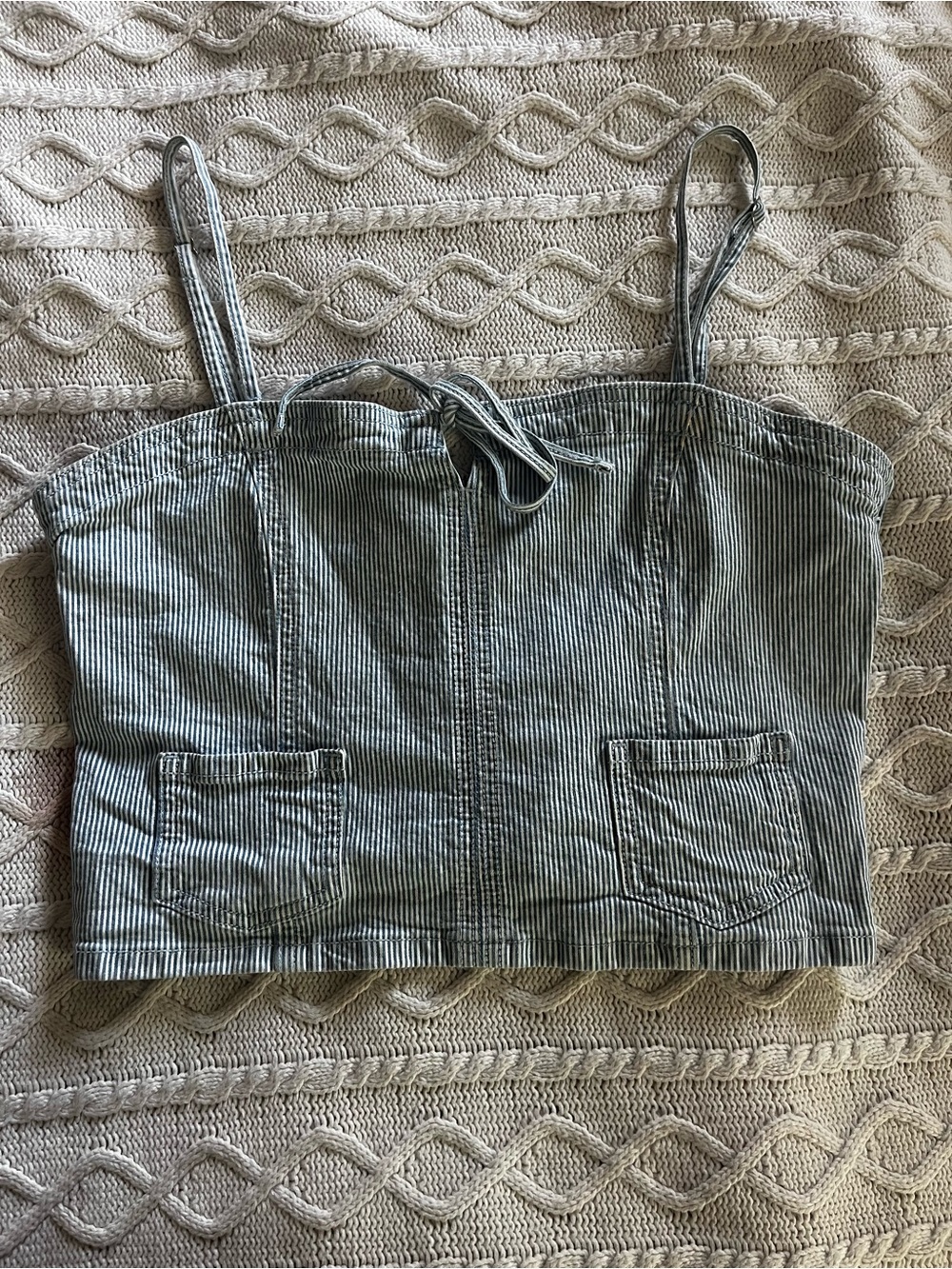 American Eagle Striped Denim Adjustable Strap Crop Top Women’s size medium